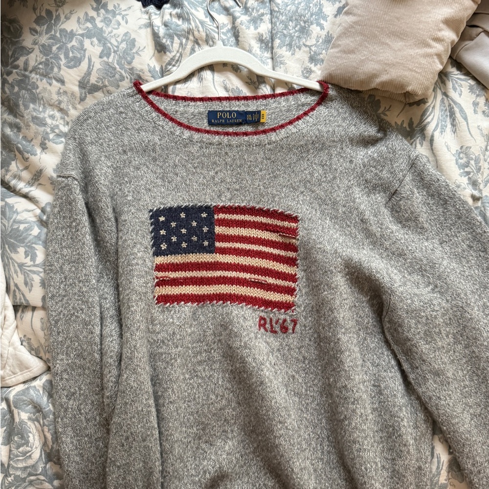 Ralph Lauren Gray Sweater with Red Trim